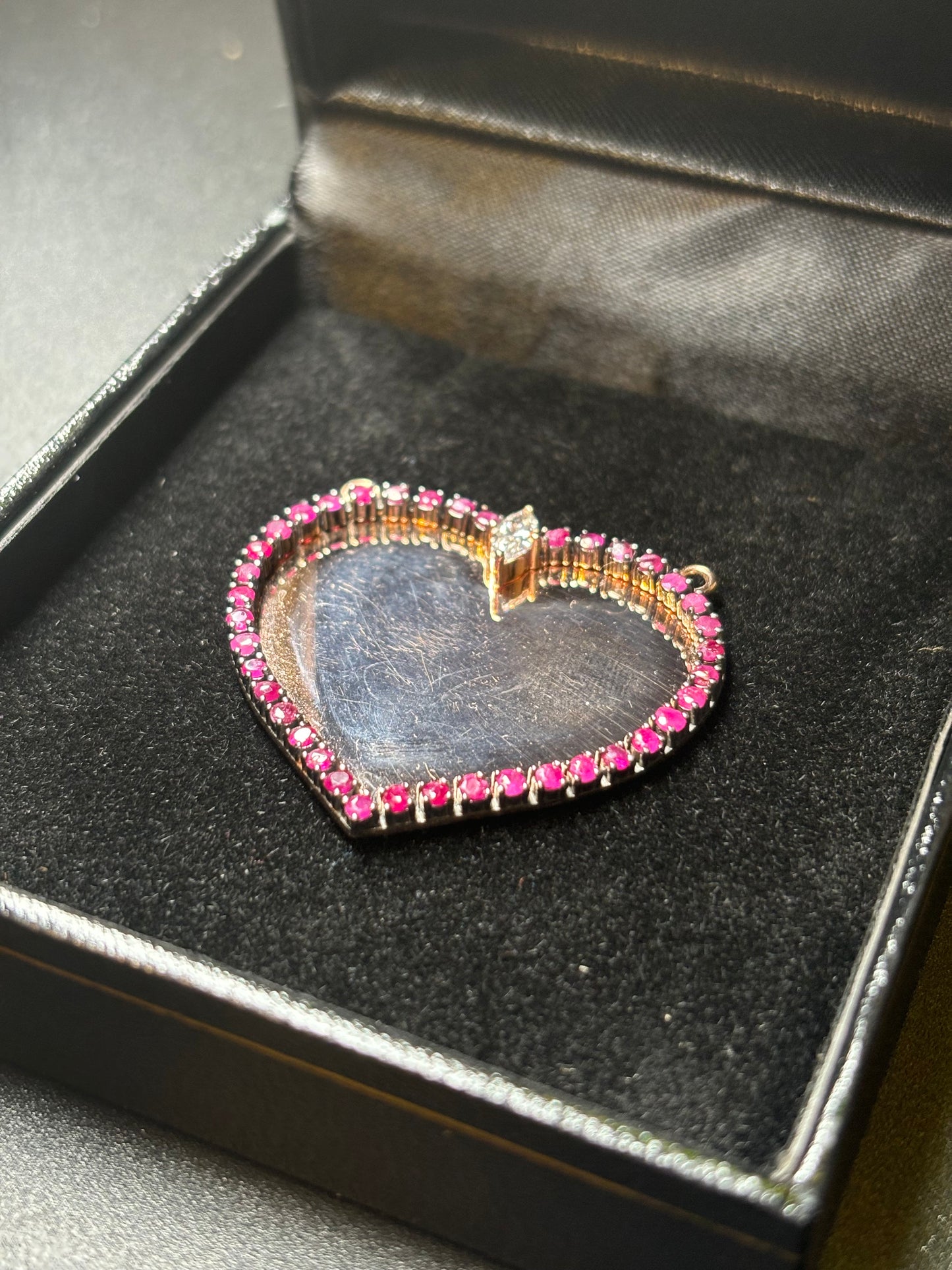 10K Rose Gold Heart Pendant with Marquise Diamond & Rubies – Luxury Custom Jewelry