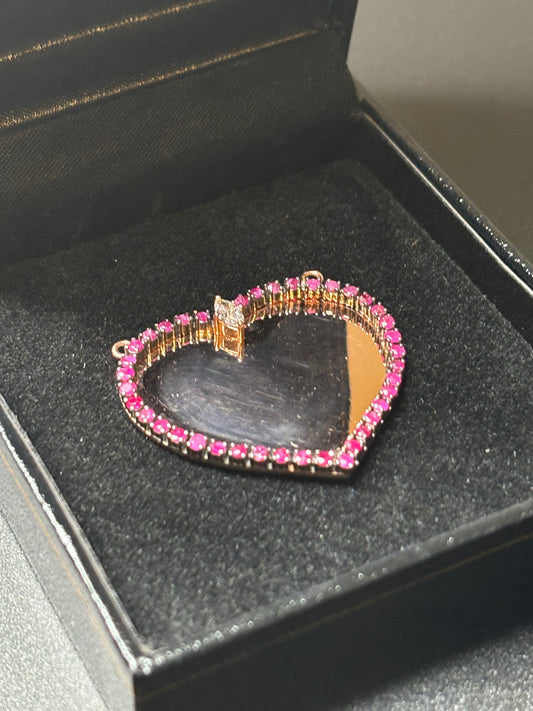 10K Rose Gold Heart Pendant with Marquise Diamond & Rubies – Luxury Custom Jewelry