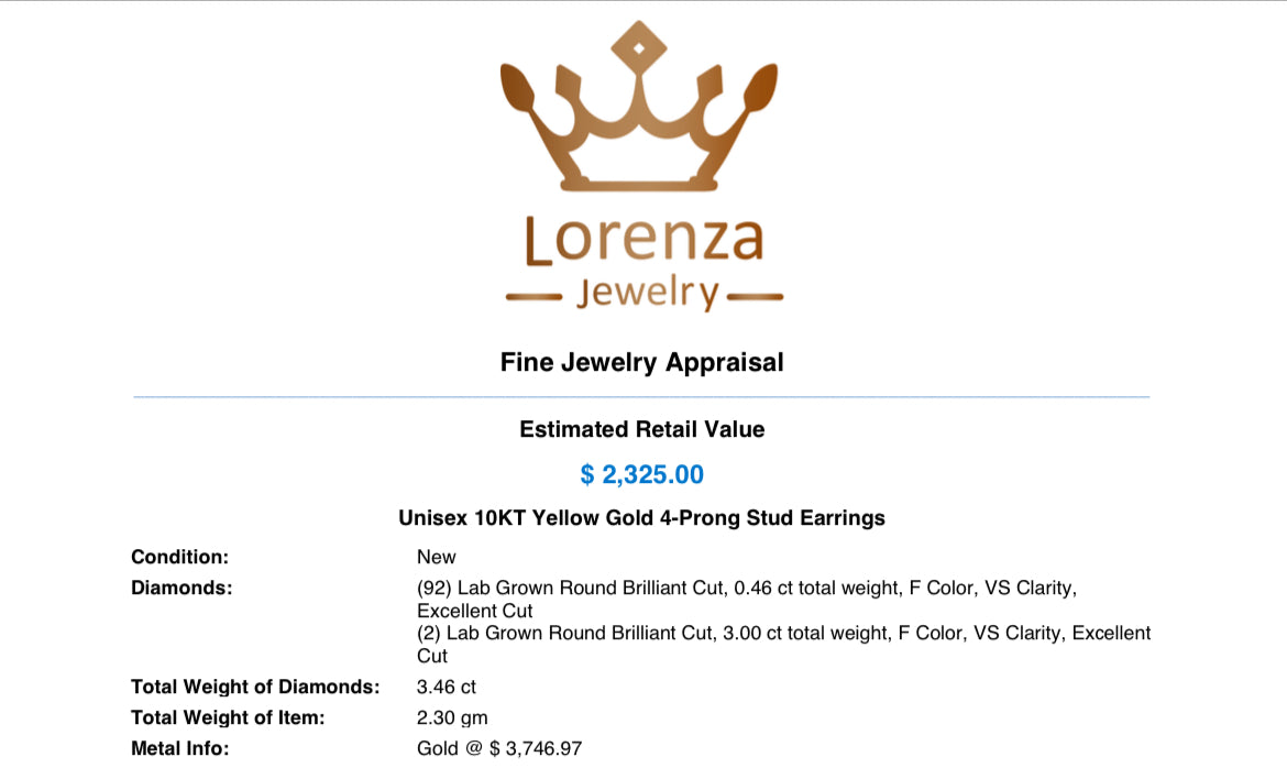 Unisex 10KT Yellow Gold 4-Prong Diamond Stud Earrings | Reversed Diamond on sale !