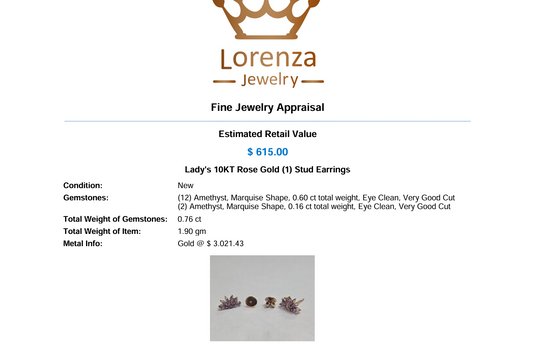 10K Rose Gold Amethyst Earrings Arouras Heart