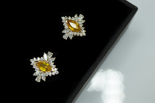 10K Yellow Gold Cluster Earrings | Lab Diamonds & Sapphires