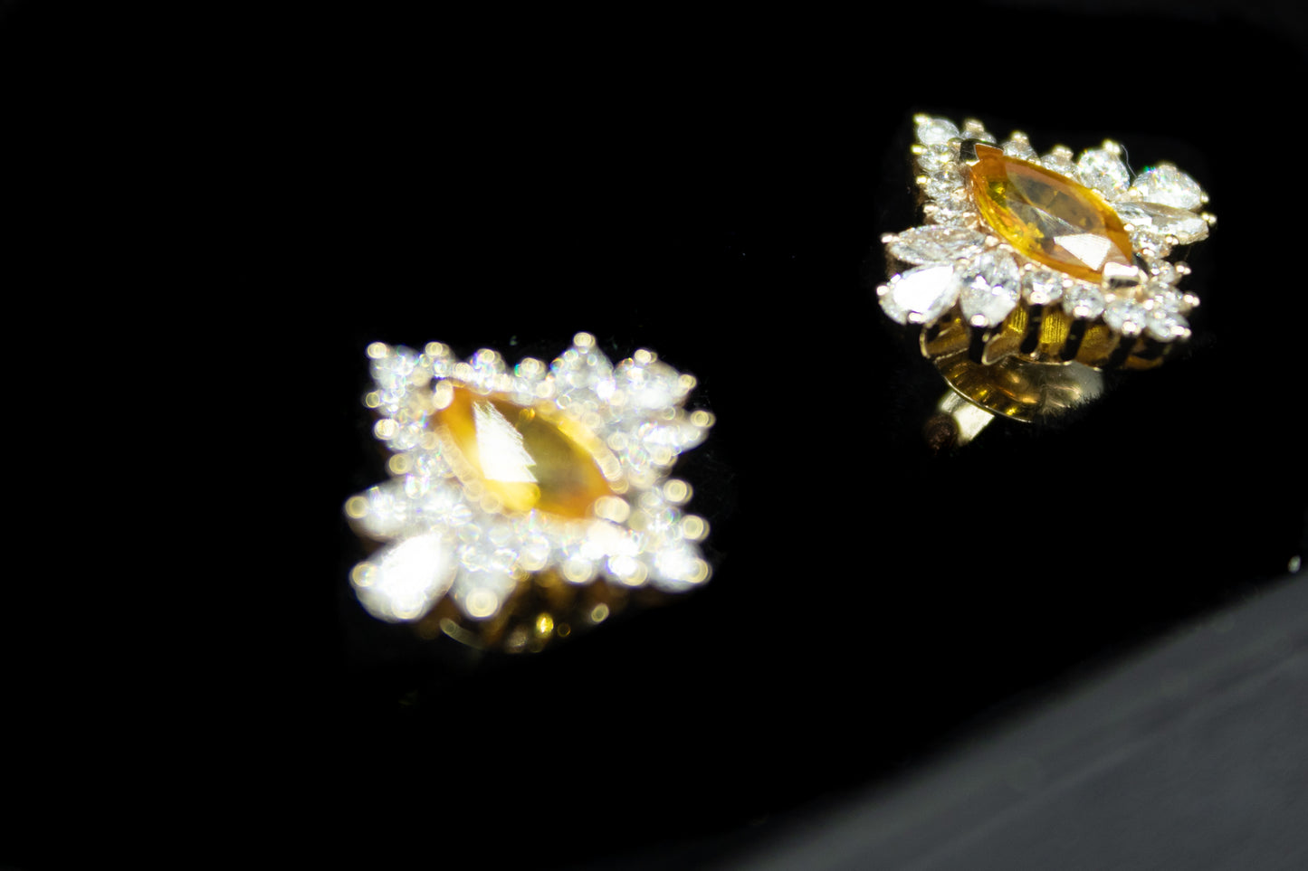 10K Yellow Gold Cluster Earrings | Lab Diamonds & Sapphires