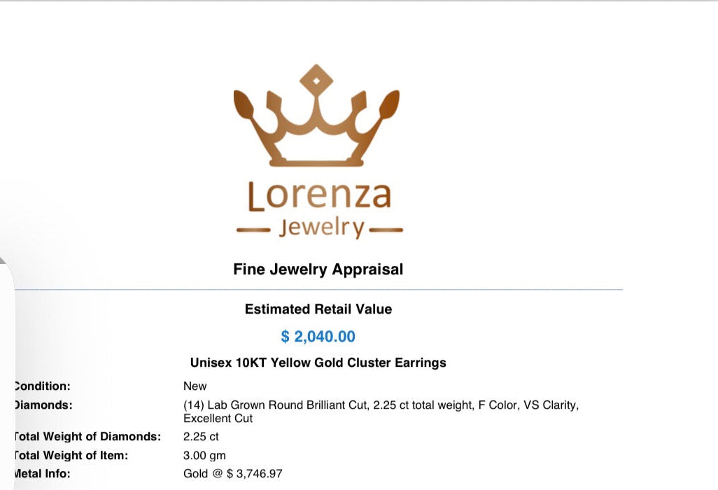 Unisex 10KT Yellow Gold Honeycomb Cluster Earrings | Reversed Diamonds fire sale !