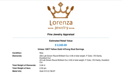 Unisex 10KT Yellow Gold 4-Prong Diamond Stud Earrings | Reversed Diamond on sale !
