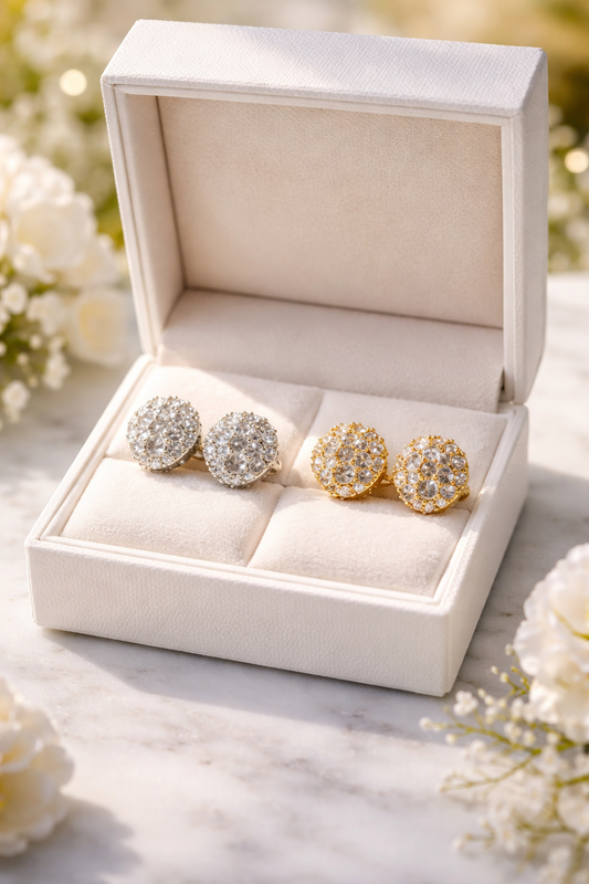 Unisex 10KT Yellow Gold Cluster Earrings | Reversed Diamonds limited time sale
