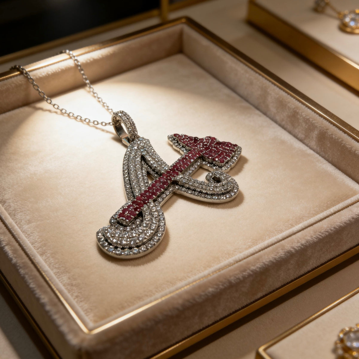 2”Atlanta Braves “A” Pendant 925 Silver Moissanite & Ruby Limited Dubai Edition
