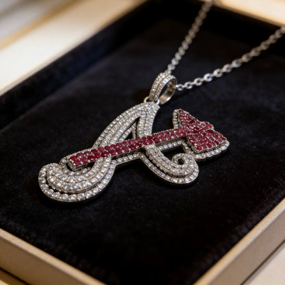 2”Atlanta Braves “A” Pendant 925 Silver Moissanite & Ruby Limited Dubai Edition