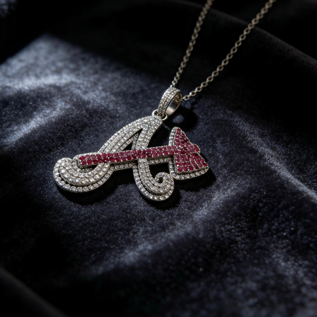 2”Atlanta Braves “A” Pendant 925 Silver Moissanite & Ruby Limited Dubai Edition