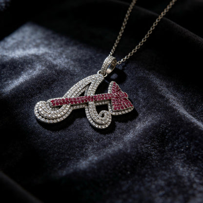2”Atlanta Braves “A” Pendant 925 Silver Moissanite & Ruby Limited Dubai Edition