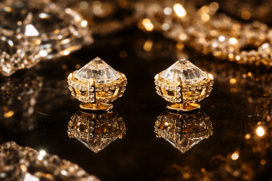 Unisex 10KT Yellow Gold 4-Prong Diamond Stud Earrings | Reversed Diamond on sale !