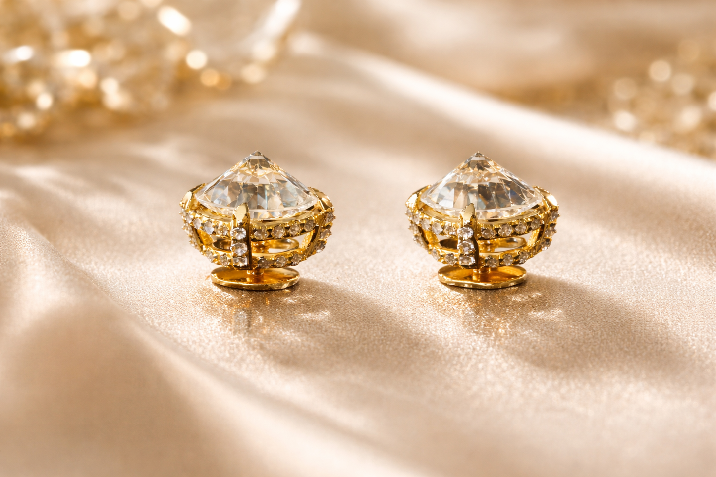 Unisex 10KT Yellow Gold 4-Prong Diamond Stud Earrings | Reversed Diamond on sale !