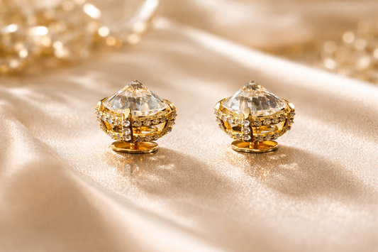Unisex 10KT Yellow Gold 4-Prong Diamond Stud Earrings | Reversed Diamond on sale !
