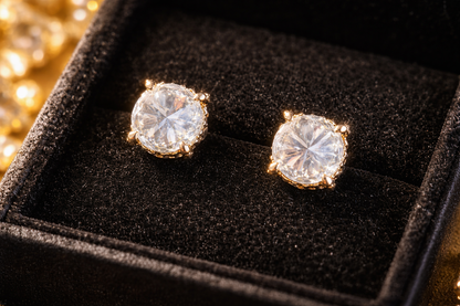 Unisex 10KT Yellow Gold 4-Prong Diamond Stud Earrings | Reversed Diamond on sale !