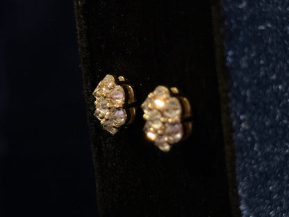 Unisex 10KT Yellow Gold Honeycomb Cluster Earrings | Reversed Diamonds fire sale !