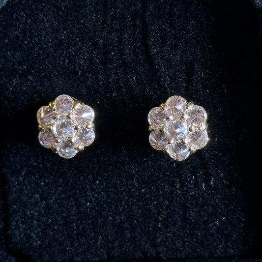 Unisex 10KT Yellow Gold Honeycomb Cluster Earrings | Reversed Diamonds fire sale !